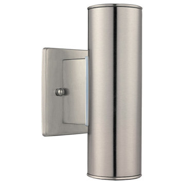 Riga, 2-Light Outdoor Sconce, Stainless Steel Finish, Clear Shade