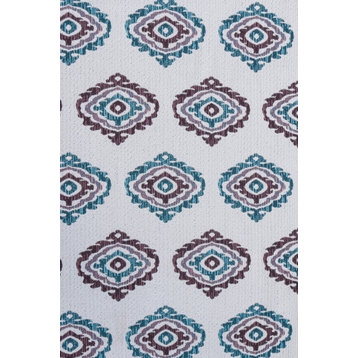 Burgundy and Teal Damask Jacquard Weave Fabric By The Yard, Textured Geometric