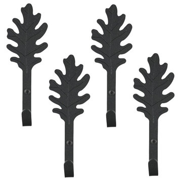 Black Wrought Iron Leaf Shaped Wall Mount Hooks 5" L Pack of 4