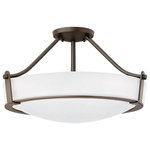 Hinkley - Hinkley Hathaway 3221Ob-Wh Large Semi-Flush Mount, Olde Bronze - Hathaway's striking design features a bold shade held, place by three intersecting, floating arms with unique forged uprights and ring detail for a modern style. Available, Heritage Brass with etched glass, Olde Bronze with etched glass, Olde Bronze with etched amber glass and Antique Nickel with etched glass.