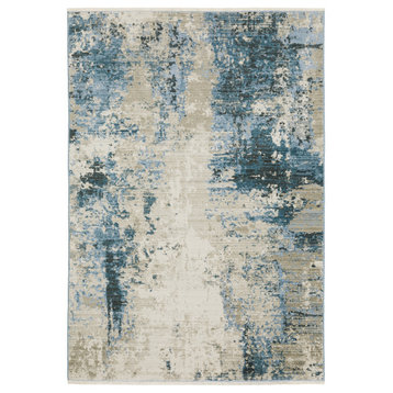 Banner Recycled P.E.T. Marble Blue/Beige Fringed Area Rug, 5'3"x7'6"