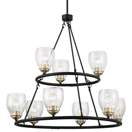 Minka Lavery 2439 Winsley 9 Light 34"W Vantage Two-Tier Ring - Coal / Stained