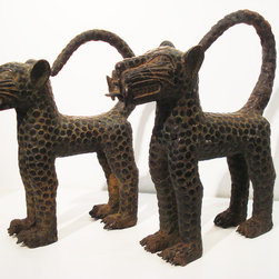 Pair of large African Leopards  Benin Bronze - Products