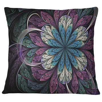 Purple Blue Rounded Fractal Flower Floral Throw Pillow, 16"x16"
