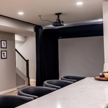 Shawnee, KS Basement Remodel with Custom Bar & Golf Simulator