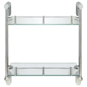 MODONA's 14.75" Double Glass Wall Shelf With Rail, Polished Chrome