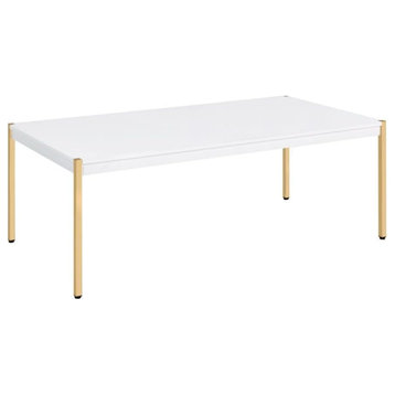 Large Rectangular Coffee Table, Golden Metal Legs With White Engineered Wood Top