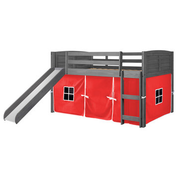 Twin Louver Low Loft W/Slide & Red Tent Kit In Antique Grey Finish