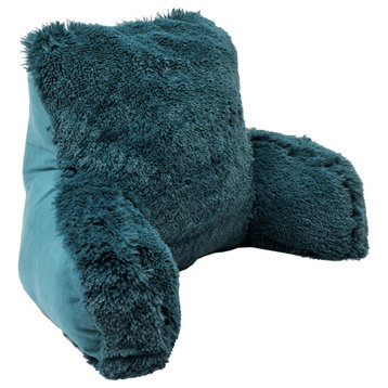 Shaggy Faux Fur Bed Rest Pillow Shell and Inserts, Teal, 20" X 18" X 17"