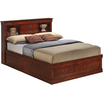 Glory Furniture Louis Phillipe Full Storage Bed in Cherry