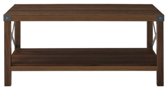 Walker Edison Rustic Wood Coffee Table, Dark Walnut - Industrial ...