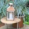 SAFARI Cowhide Lantern, Silver Metal with Cowhide Accents