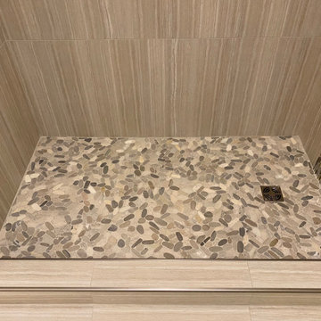 MASTER BATHROOM - Tub-To-Shower 12" x 24" Gray Porcelain Tile Vertically Aligned
