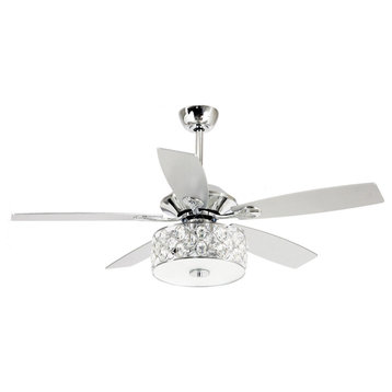 52 in Crystal Ceiling Fan With Light 5 Blade, Remote Control, Chrome