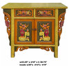 Chinese Distressed Mustard Yellow Orange Flower Carving Table Cabinet Hcs7111