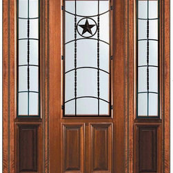 Prehung Sidelites Door 96 Wood Mahogany Texan 2/3 Lite Wrought Iron - Front Doors