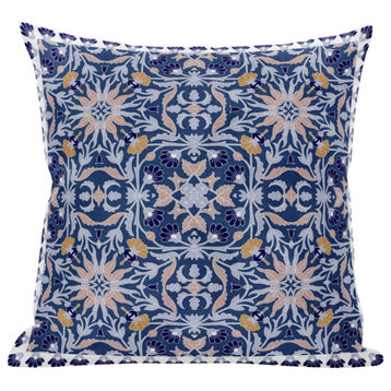 18" Blue Pink Paisley Zippered Suede Throw Pillow