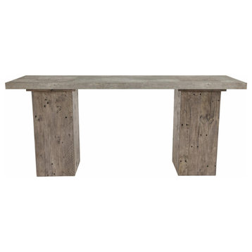 Unique Console Table, Pine Wood Construction & Concrete Laminate, Antique Gray