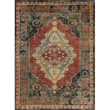 Fiona Transitional Border Red Rectangle Area Rug, 5'x7'