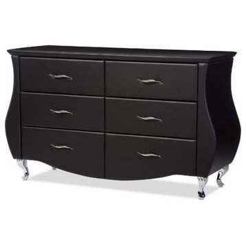 Bowery Hill 6 Drawer Faux Leather Double Dresser in Black
