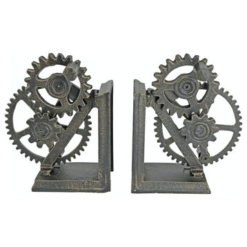 Industrial Gear Sculptural Iron Bookends