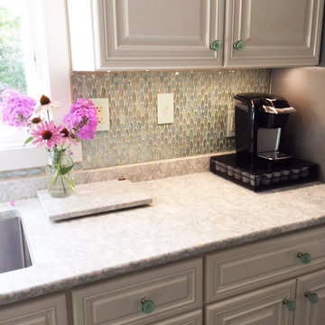 Wisconsin Residence - Oval Aqua Blue Iridescent Glass Tile Backsplash