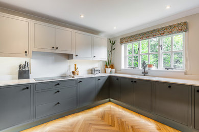 Design ideas for a classic kitchen in Hertfordshire with quartz worktops and white worktops.