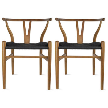 Solid Wood Dining Chairs With Open Y Back For Kitchen Assembled Chair, Set of 2, Walnut