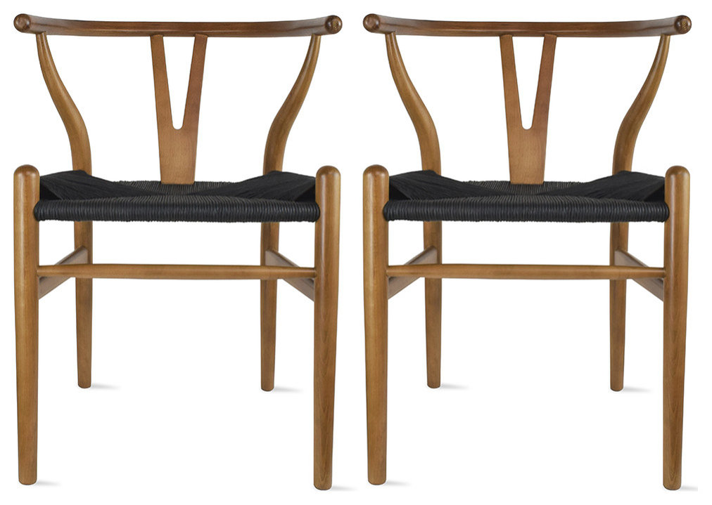Solid Wood Dining Chairs With Open Y Back For Kitchen Assembled Chair, Set of 2, Walnut