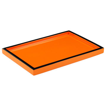 Orange & Black Lacquer Bathroom Accessories, Vanity Tray