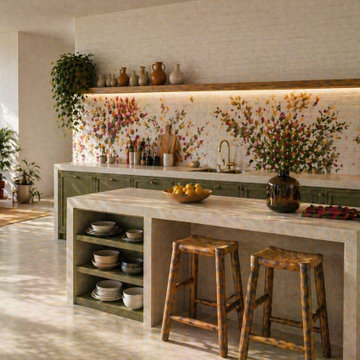 Cocina abierta con identidad natural y acento cromático