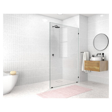 78"x48" Frameless Shower Door Single Fixed Panel, Matte Black