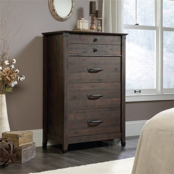 Pemberly Row Contemporary 4-Drawer Engineered Wood Chest in Coffee Oak