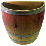 Master Garden Products - Oak wood Tall Quarter Wine Barrel Planter, 26"W x 13"D x 27"H - Tall wine barrel planters are designed to be placed against any kind of wall or structures allowing you to accentuate your garden. We use authentic oak wood wine barrels with quality and value in mind for your gardening needs. Unlike whisky barrels, classic wine barrels are much better built, and wrapped with three galvanized steel bands to prevent rust which are seen frequently in whisky barrels. Unlike most retailers, we give you the option of drilled drainage holes on the bottoms of your barrel planters. If you plan to use the wine barrels for planting, then drainage holes are needed, so excess water may drain out of the containers without drowning and killing the plants. Of course you may also use these barrel planters for other purposes without the need of drain holes at the bottoms. All oak wood barrel front and bottom, cedar wood tongue and groove back. Lacquer finished for extra protection.