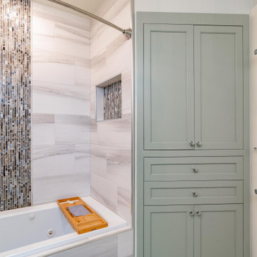 Primary Bath with Explosion Blue Quartzite Countertops