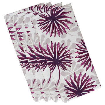 22"x22" Spike and Stamp, Floral Print Napkin, Purple, Set of 4