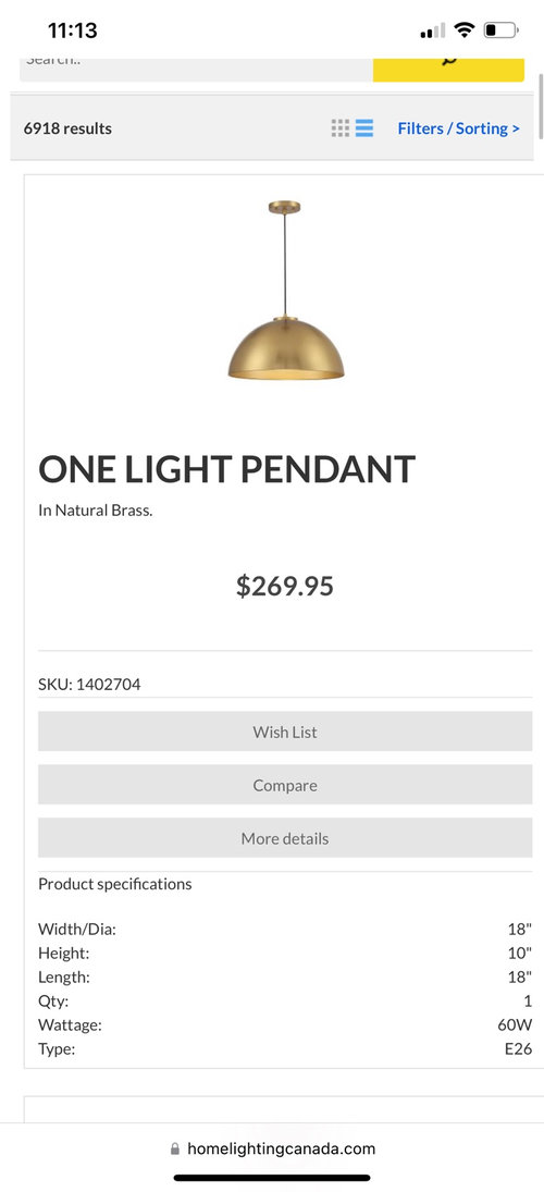 size of pendants for 10ft island