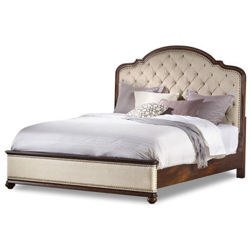 Hooker Furniture Leesburg Queen Upholstered Bed With Wood Rails, Mahogany