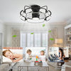 Modern Flush Mount Ceiling Fan with Dimmable LED Light and Remote Control, Black