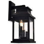 CWI Lighting - Milford 3 Light Outdoor Black Wall Lantern - Designed to illuminate your garage, patio, or entryway, the Milford 3 Light Outdoor Short Black Wall Lantern is the perfect pick for illuminating an uncovered location. This exterior lighting has a sturdy metal frame complemented with square-shaped clear glass panes. Three candelabra bulbs will be responsible for diffusing light from all angles. This light source's classic look will complement most exterior design schemes.  Feel confident with your purchase and rest assured. This fixture comes with a one year warranty against manufacturers defects to give you peace of mind that your product will be in perfect condition.
