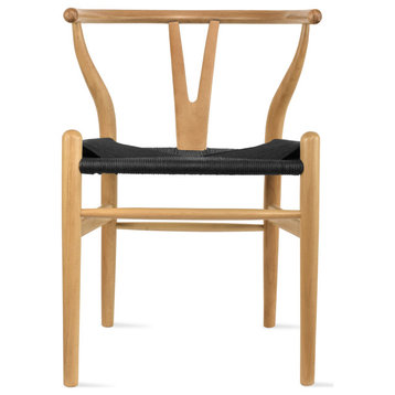 Dining Chair Solid Wood Woven Armless With Open Y Back Armchair Chairs, Natural