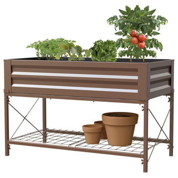 Stand Up No Tools, Metal Raised Garden Planter With Liner, Timber Brown
