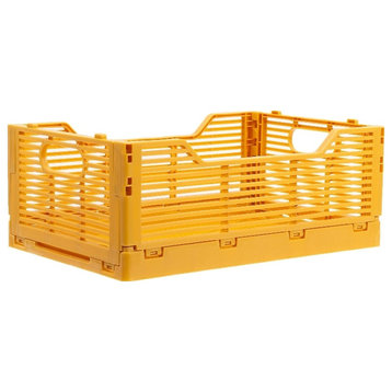 Truu Design Set of 6 Ochre Yellow Folding Plastic Storage Organization Crate
