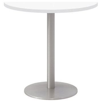 Olio Designs 30" Round Wood Top Pedestal Dining Table in White and Silver
