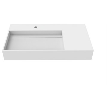 Juniper Wall Mounted Countertop Concealed Drain Basin Sink, White, 36", Left Basin, Standard