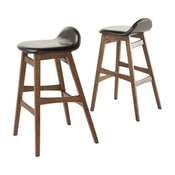 GDF Studio Margaret Dark Brown Leather/Walnut Finish Bar Stool, Set of 2