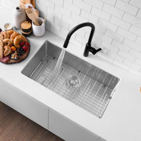 STYLISH 30" Single Bowl 16 Gauge Stainless Steel Kitchen Sink With Grid