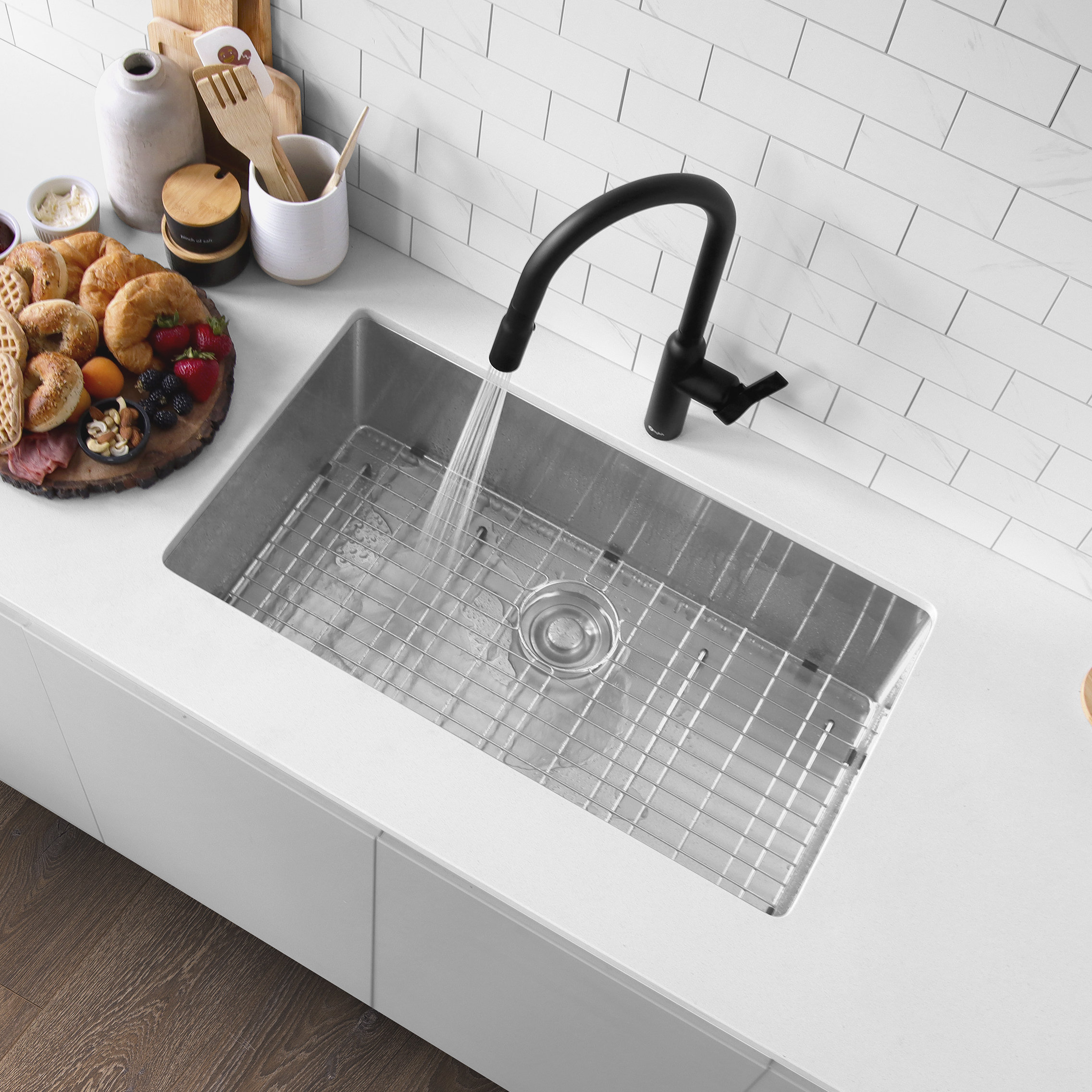 STYLISH 30" Single Bowl 16 Gauge Stainless Steel Kitchen Sink With Grid