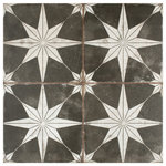 Merola Tile - Kings Star Night Ceramic Floor and Wall Tile - Capturing the appearance of an encaustic look, our Kings Star Night Ceramic Floor and Wall Tile features a slightly textured, matte finish, providing decorative appeal that adapts to a variety of stylistic contexts. Containing 7 different print variations that are randomly distributed throughout each case, this black square tile offers a one-of-a-kind look. With its semi-vitreous features, this tile is an ideal selection for indoor residential installations, including kitchens, bathrooms, backsplashes, showers, hallways and fireplace facades. This tile is a perfect choice on its own or paired with other products in the Kings Collection. Tile is the better choice for your space!