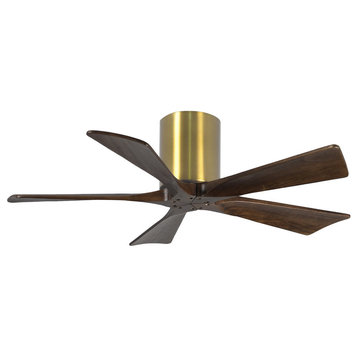 IreneH 5-Blade Hugger Paddle Fan With Walnut Tone Blades, Brushed Brass, 42"